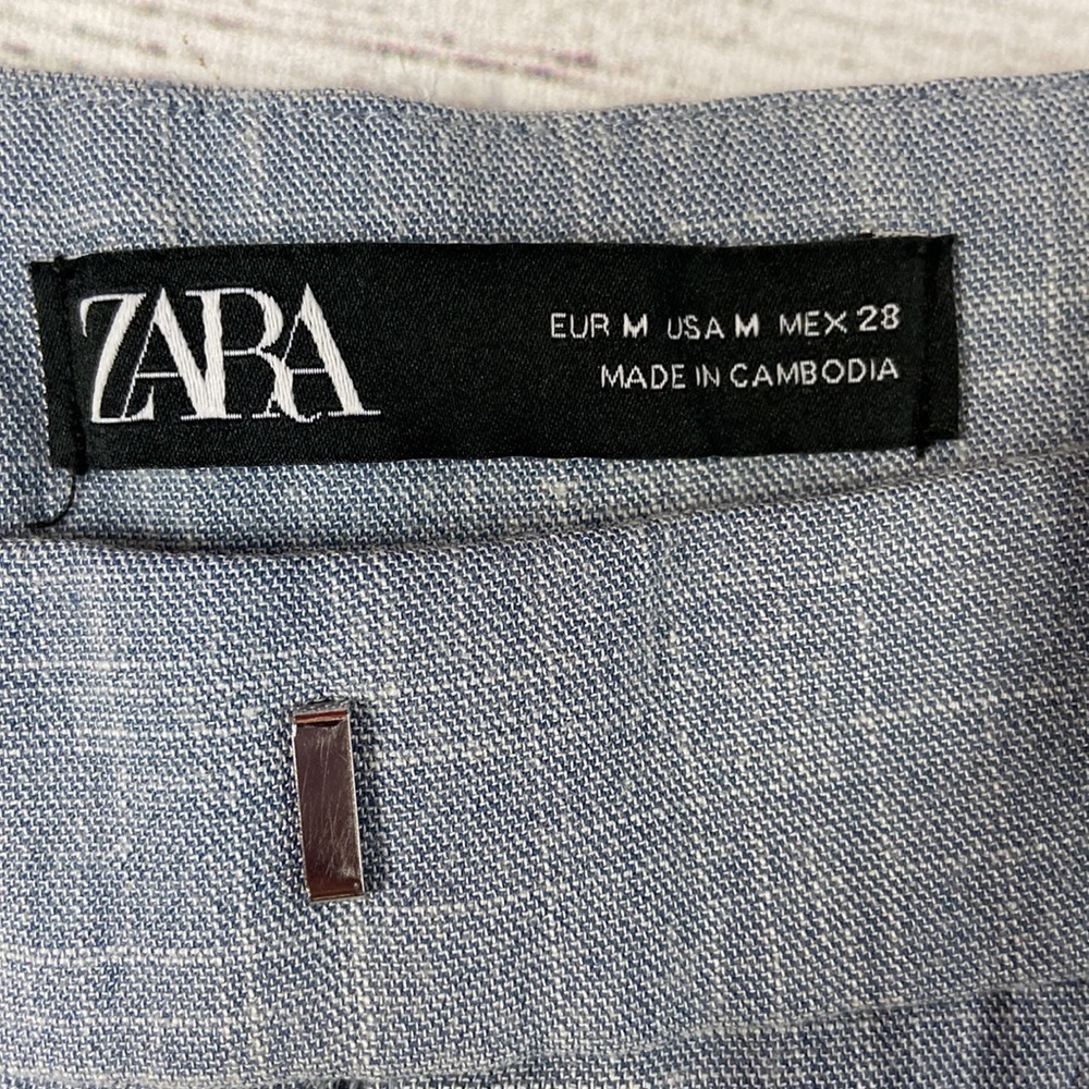ZARA Blue Pattern Natural Waist Straight Leg Trouser Pants with pockets - Picture 11 of 16